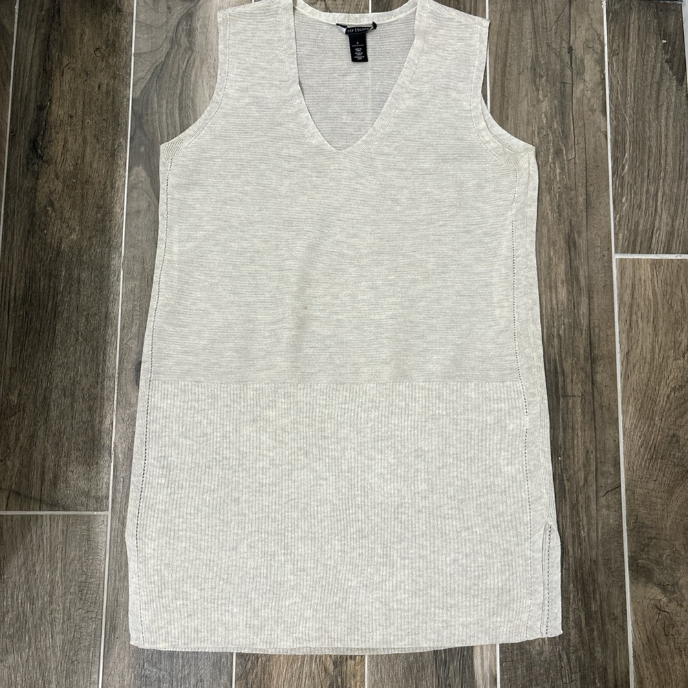 White House Black Market light beige knit tank top dress with V neck